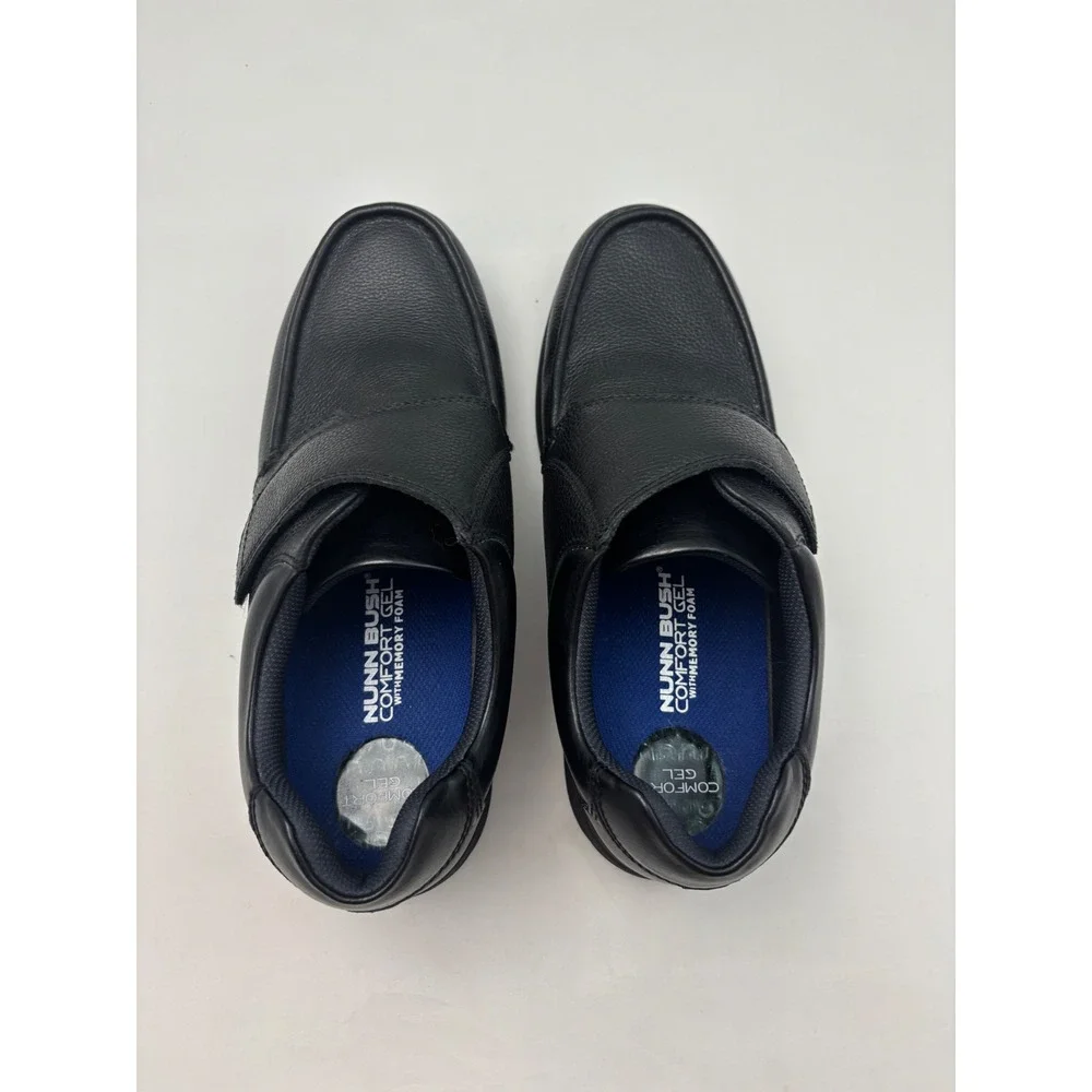 Nunn Bush Mens 84814-007 Black Leather Comfort Gel Strap Loafers 10.5 XW